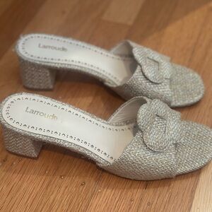 Larroude Gold Textured Sandals